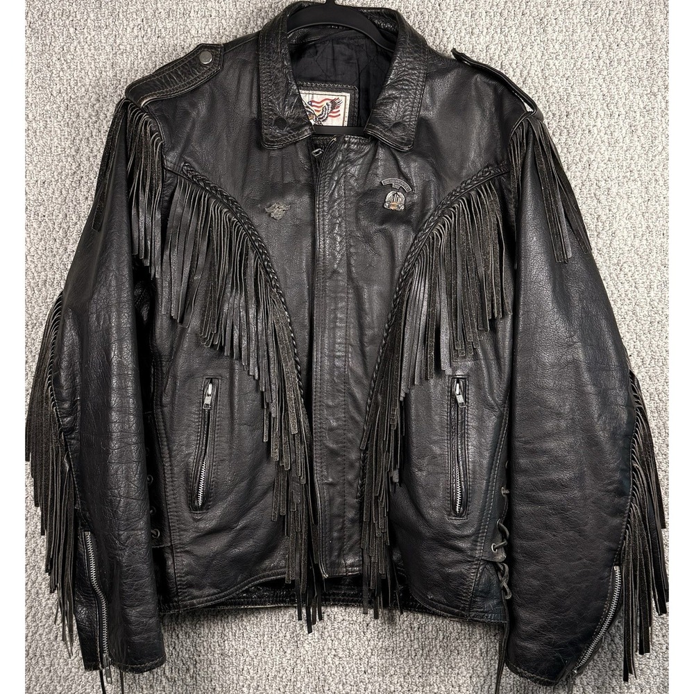Vintage Fringe Leather Motorcycle Jacket Eagle Leather Wear Biker 44